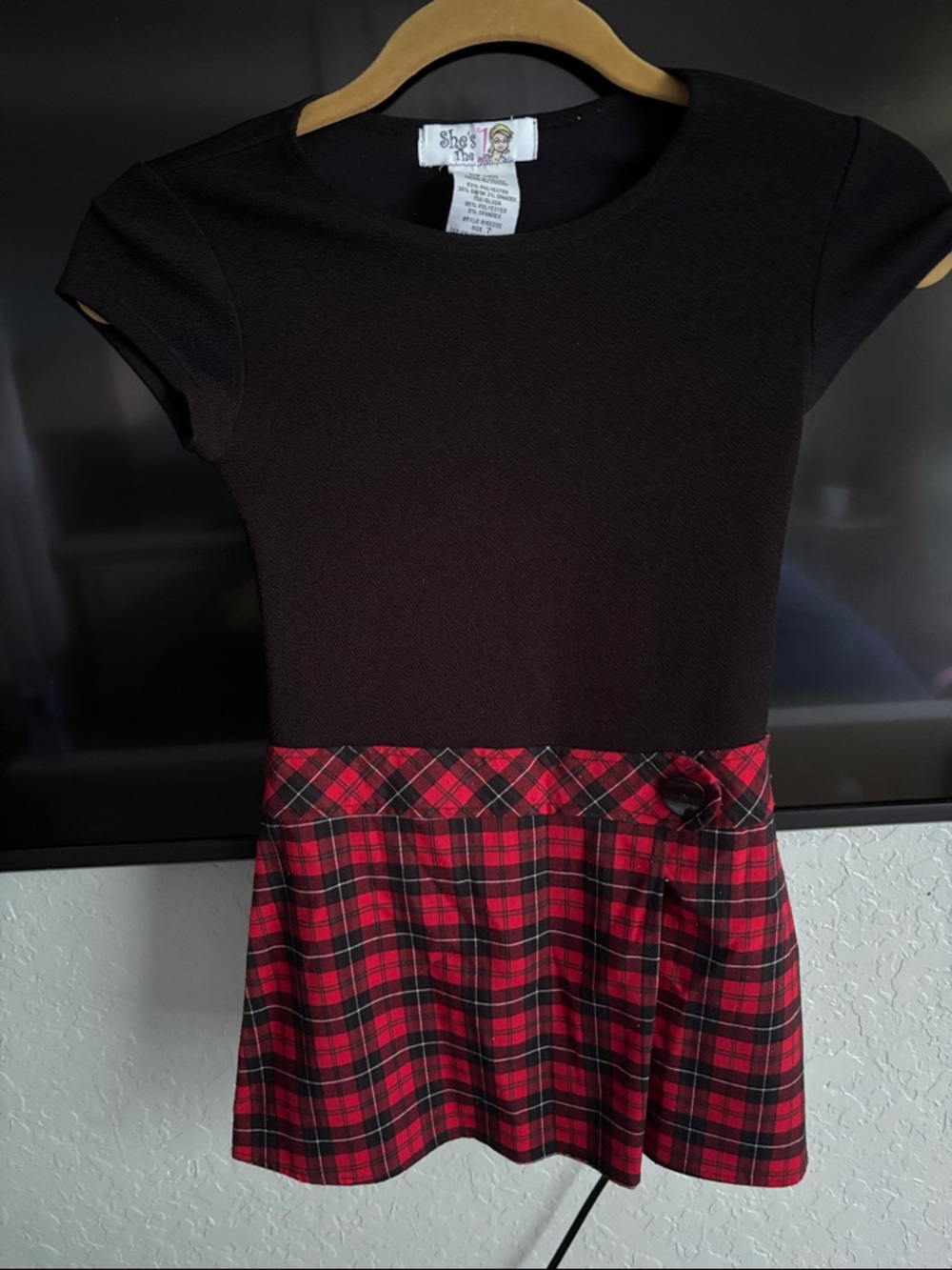 She’s The Boss Girls Black Top with Red Plaid Skirt Dress